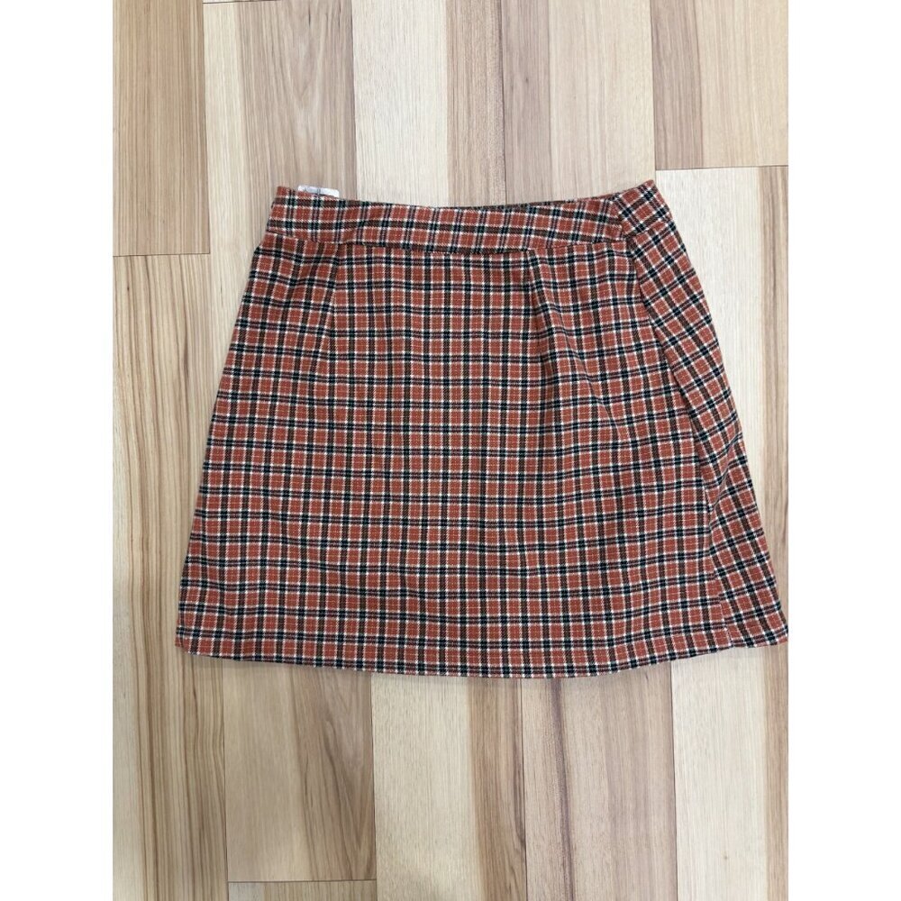 John Galt Brandy Melville Rust Plaid Adjustable Mini Skirt One Size - Picture 3 of 4